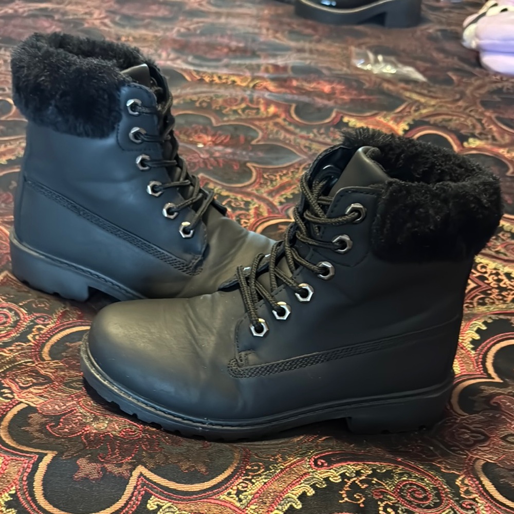 Black Combat Boots with Lace-Up Design and Thick Sole